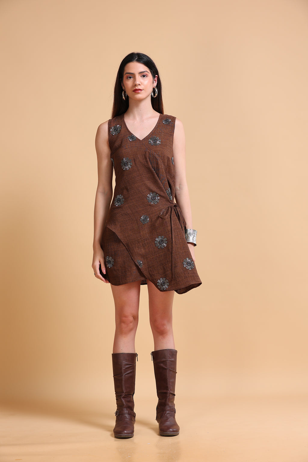 Flora Adjustable Linen Dress Coffee Brown