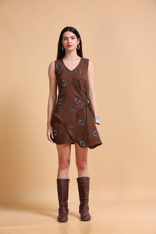 Flora Adjustable Linen Dress Coffee Brown