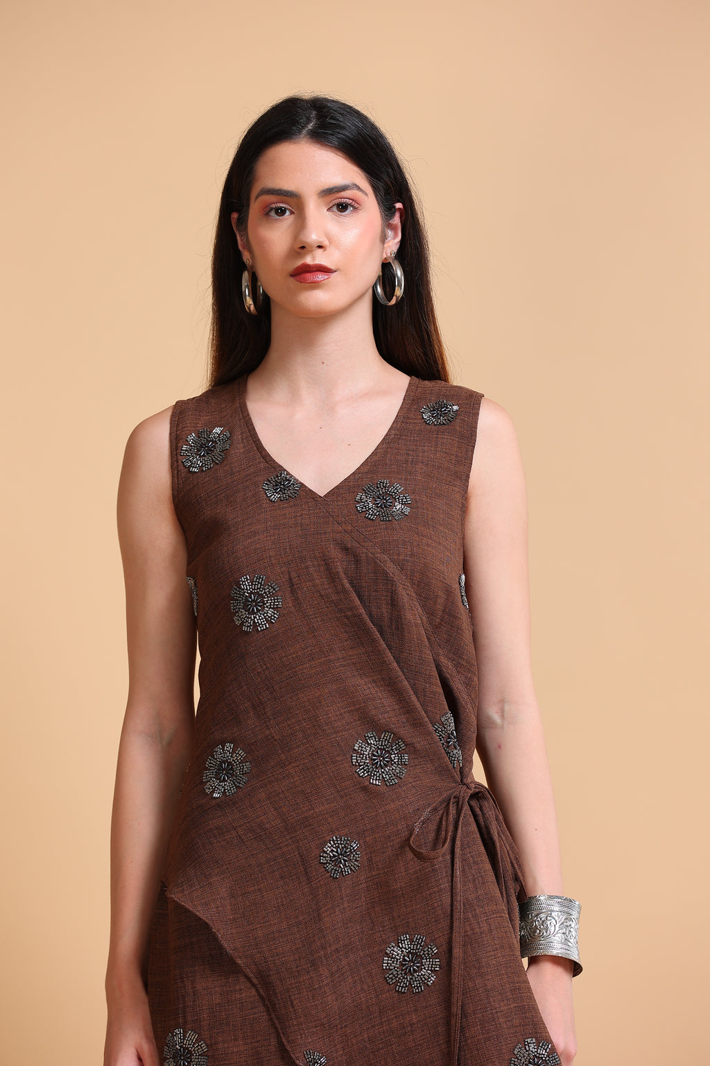 Flora Adjustable Linen Dress Coffee Brown