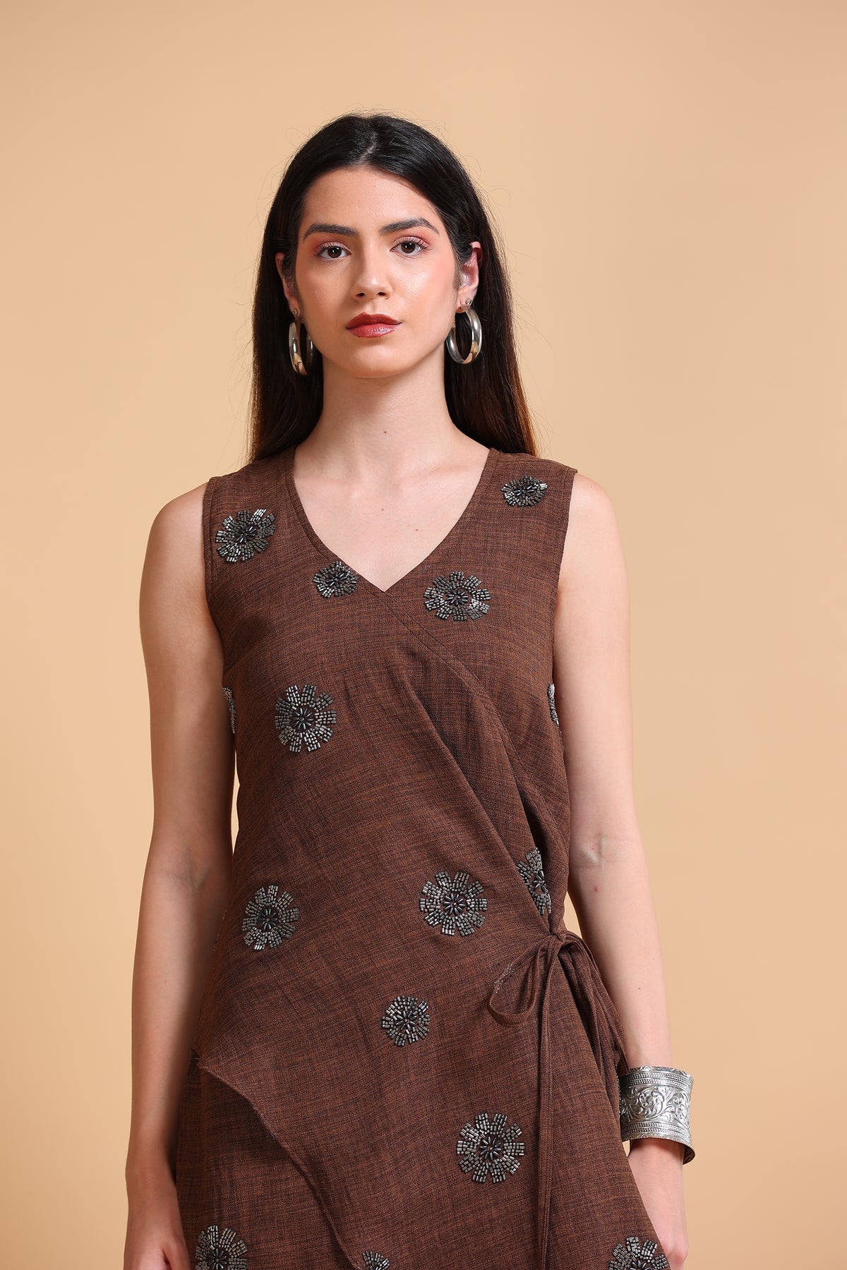 Flora Adjustable Linen Dress Coffee Brown