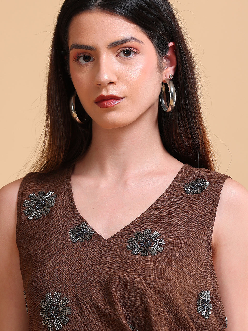 Flora Adjustable Linen Dress Coffee Brown