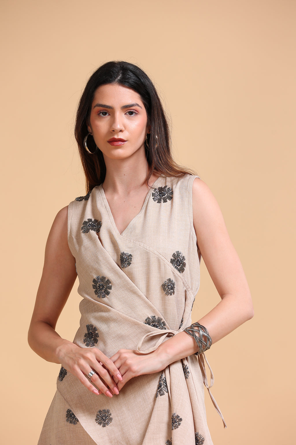 Flora Adjustable Linen Dress Cream Khaki