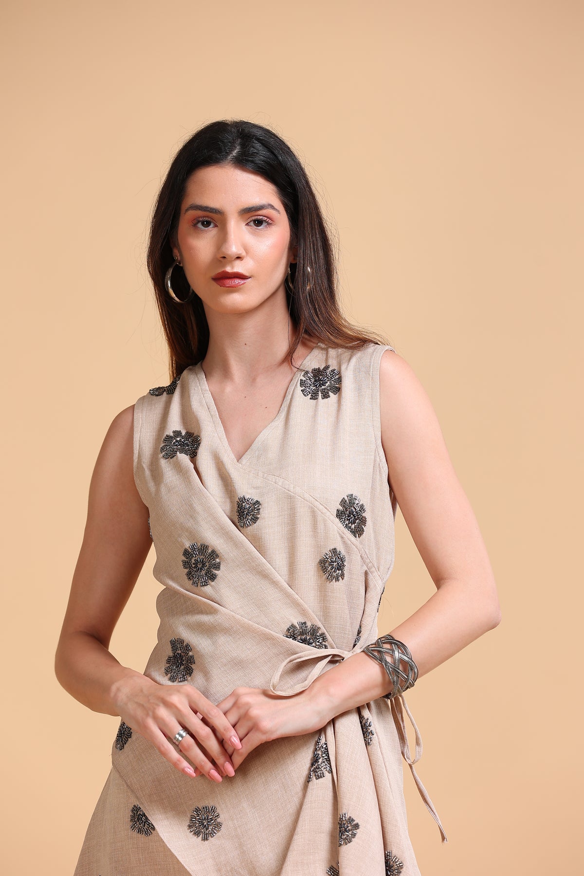 Flora Adjustable Linen Dress Cream Khaki