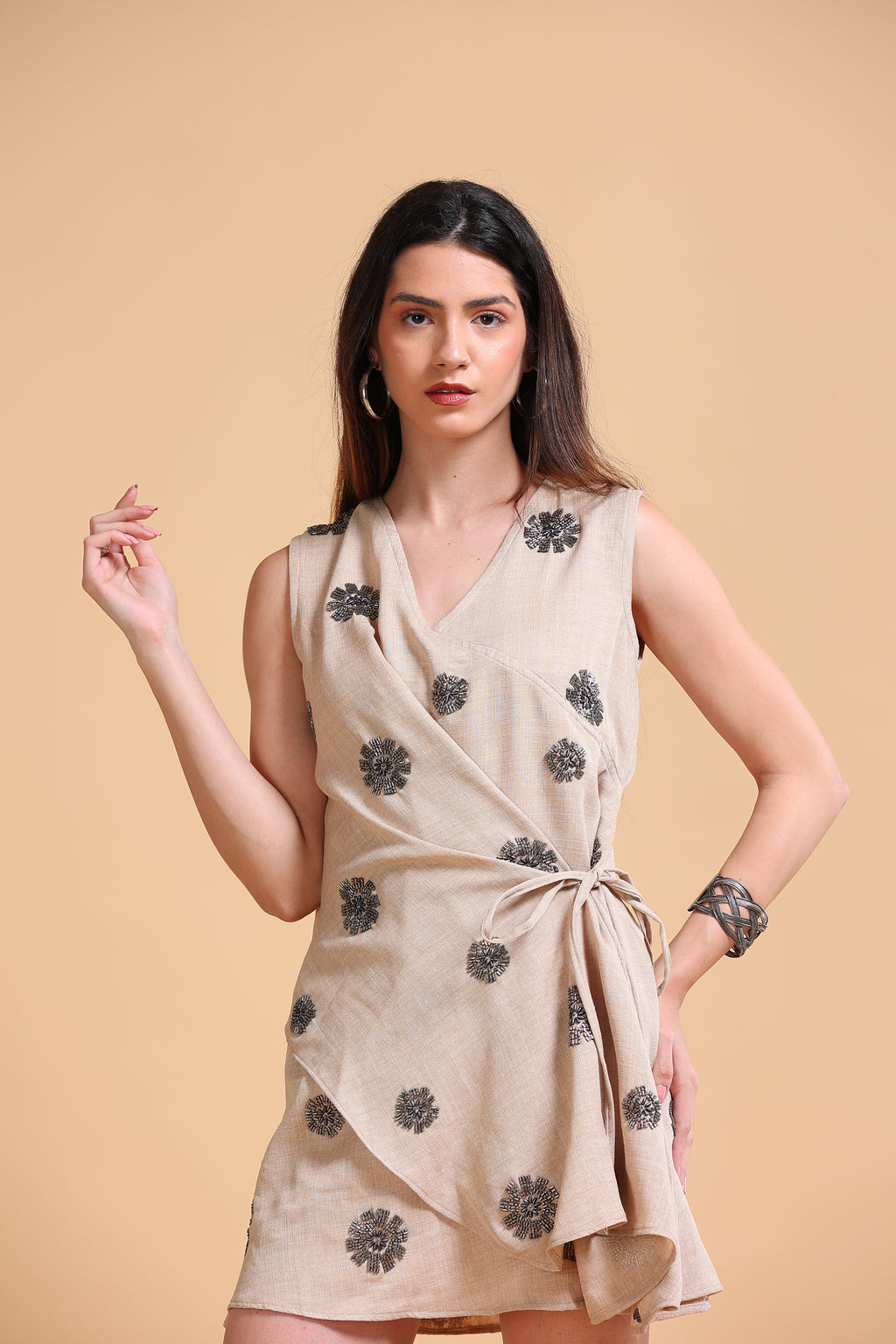 Flora Adjustable Linen Dress Cream Khaki