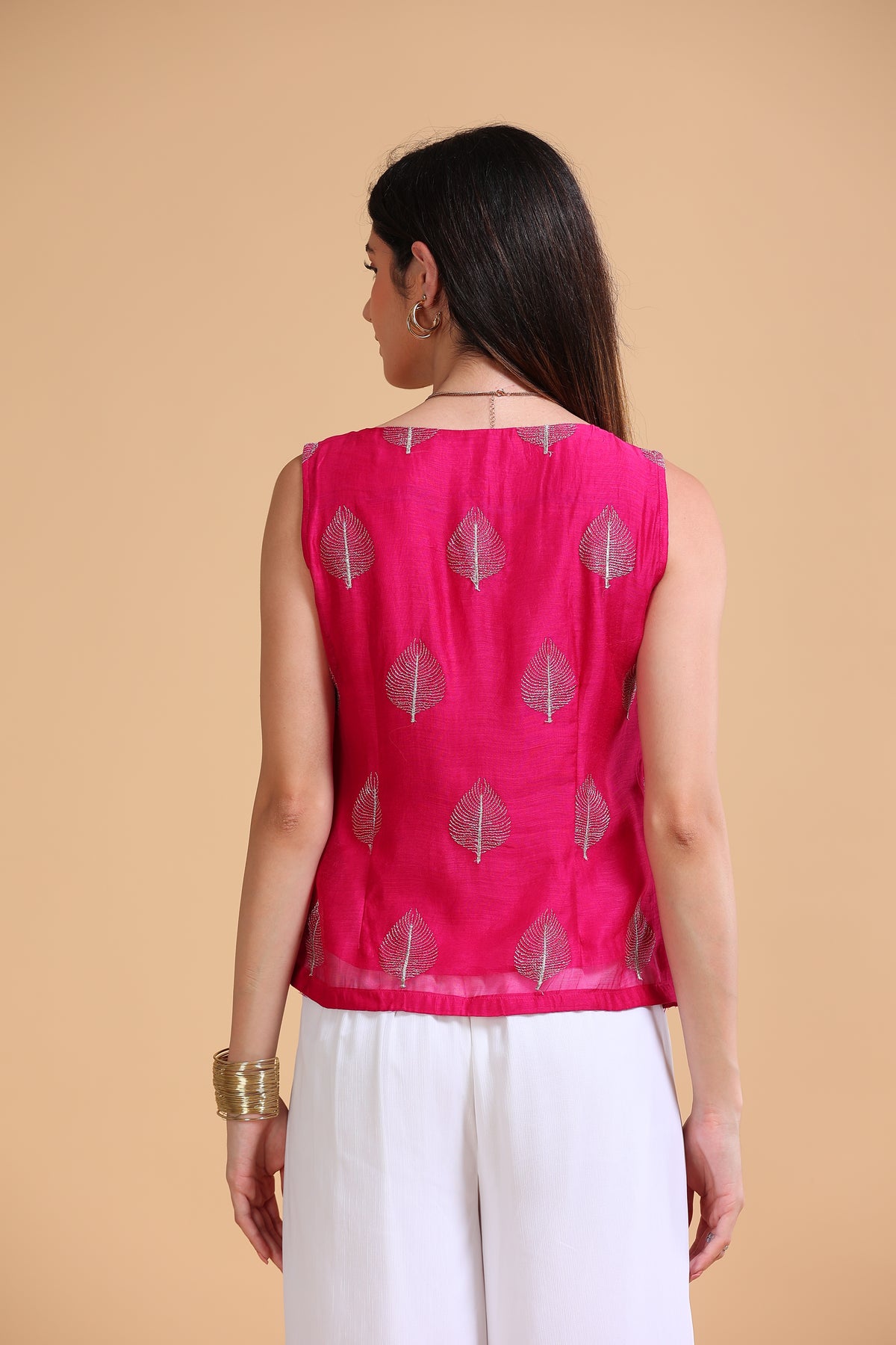 Dahlia Fuchsia Silk Cotton Embroidered Top