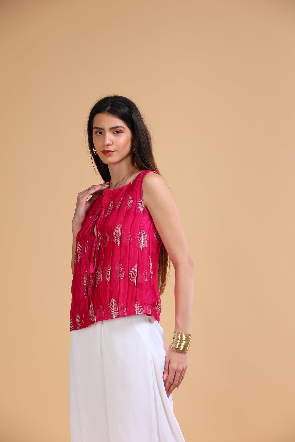 Dahlia Fuchsia Silk Cotton Embroidered Top