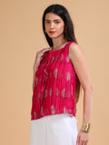 Dahlia Fuschia Silk Cotton Embroidered Top