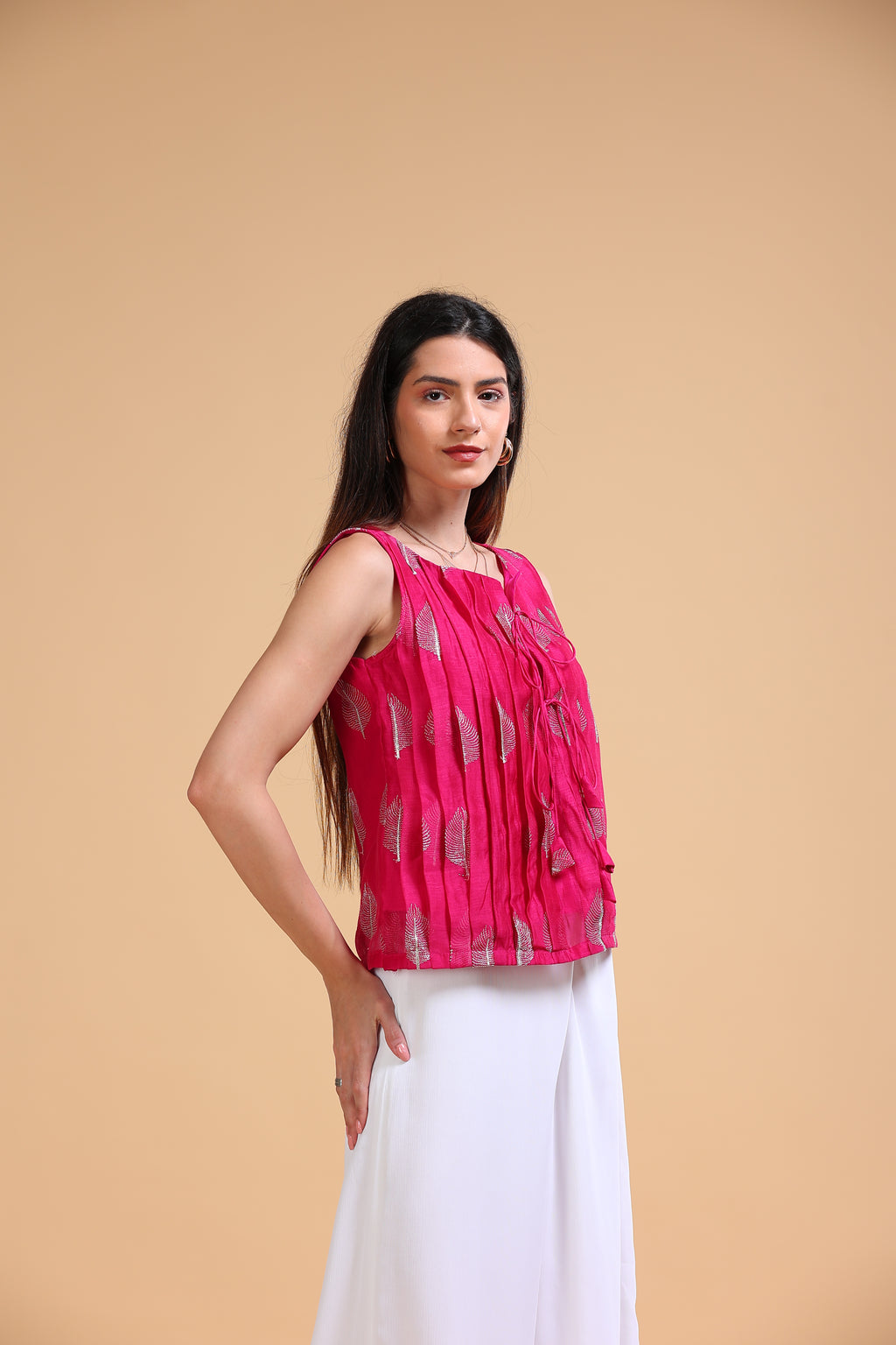 Dahlia Fuchsia Silk Cotton Embroidered Top