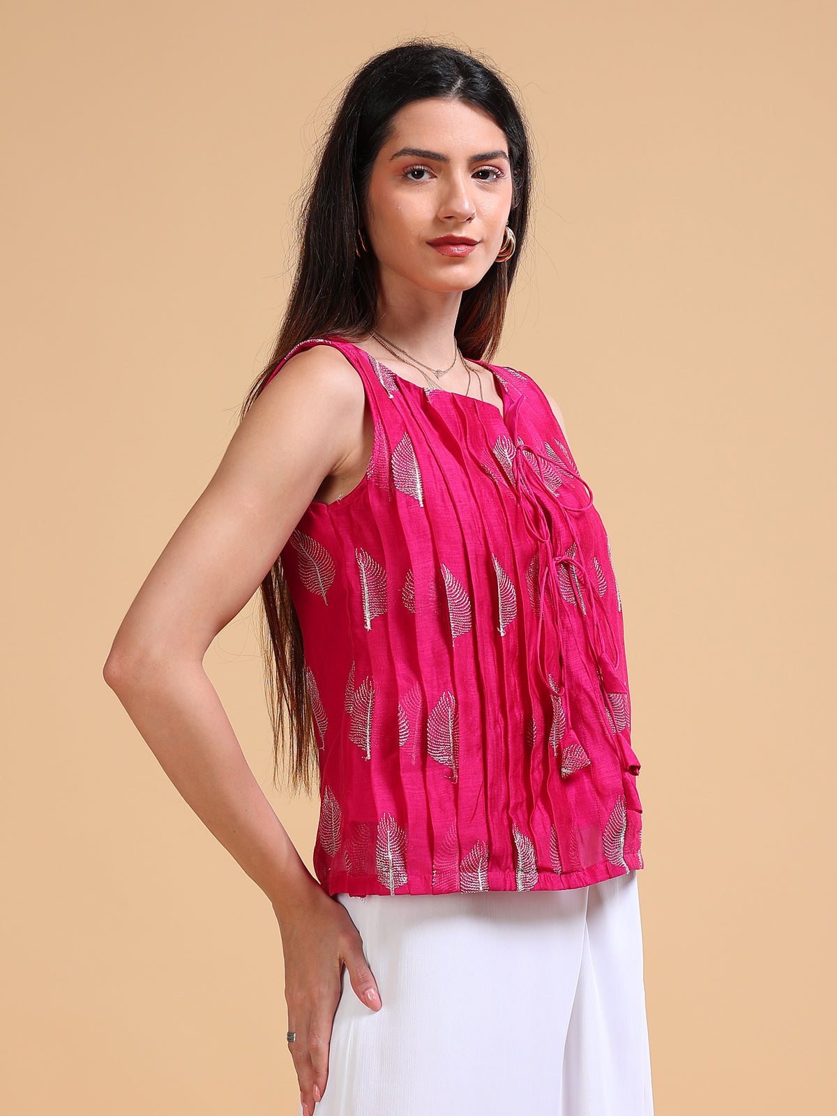 Dahlia Fuschia Silk Cotton Embroidered Top