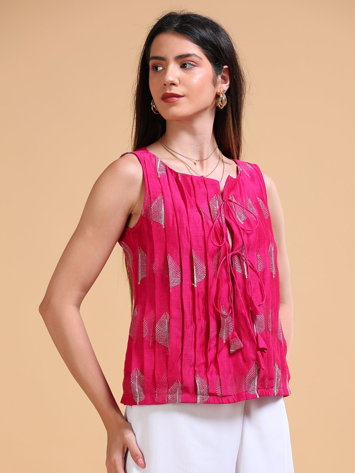 Dahlia Fuschia Silk Cotton Embroidered Top