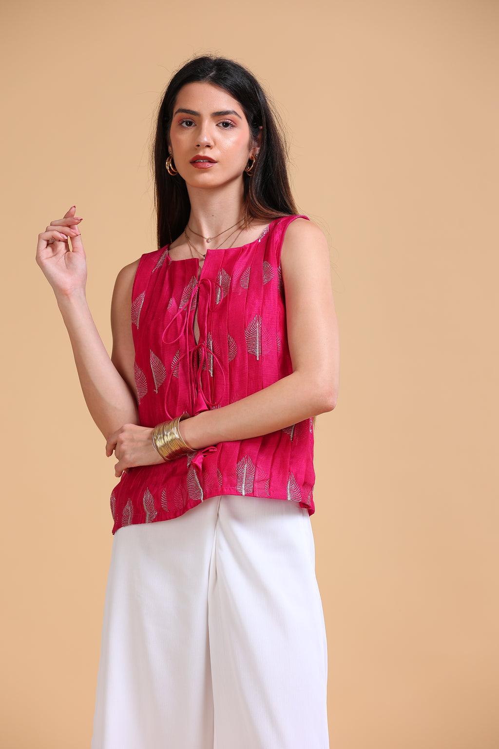 Dahlia Fuchsia Silk Cotton Embroidered Top