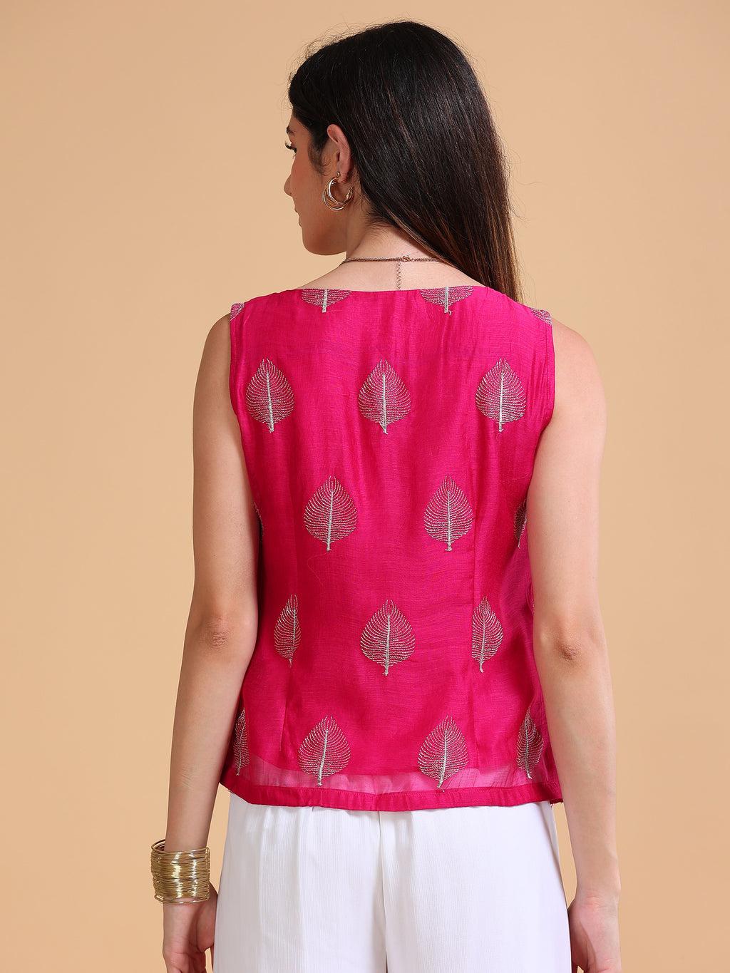 Dahlia Fuschia Silk Cotton Embroidered Top