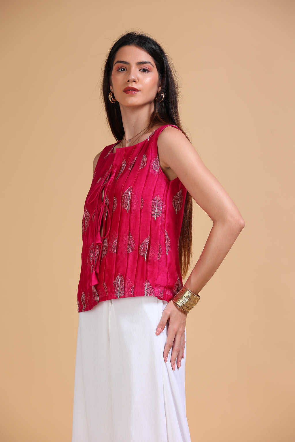 Dahlia Fuchsia Silk Cotton Embroidered Top