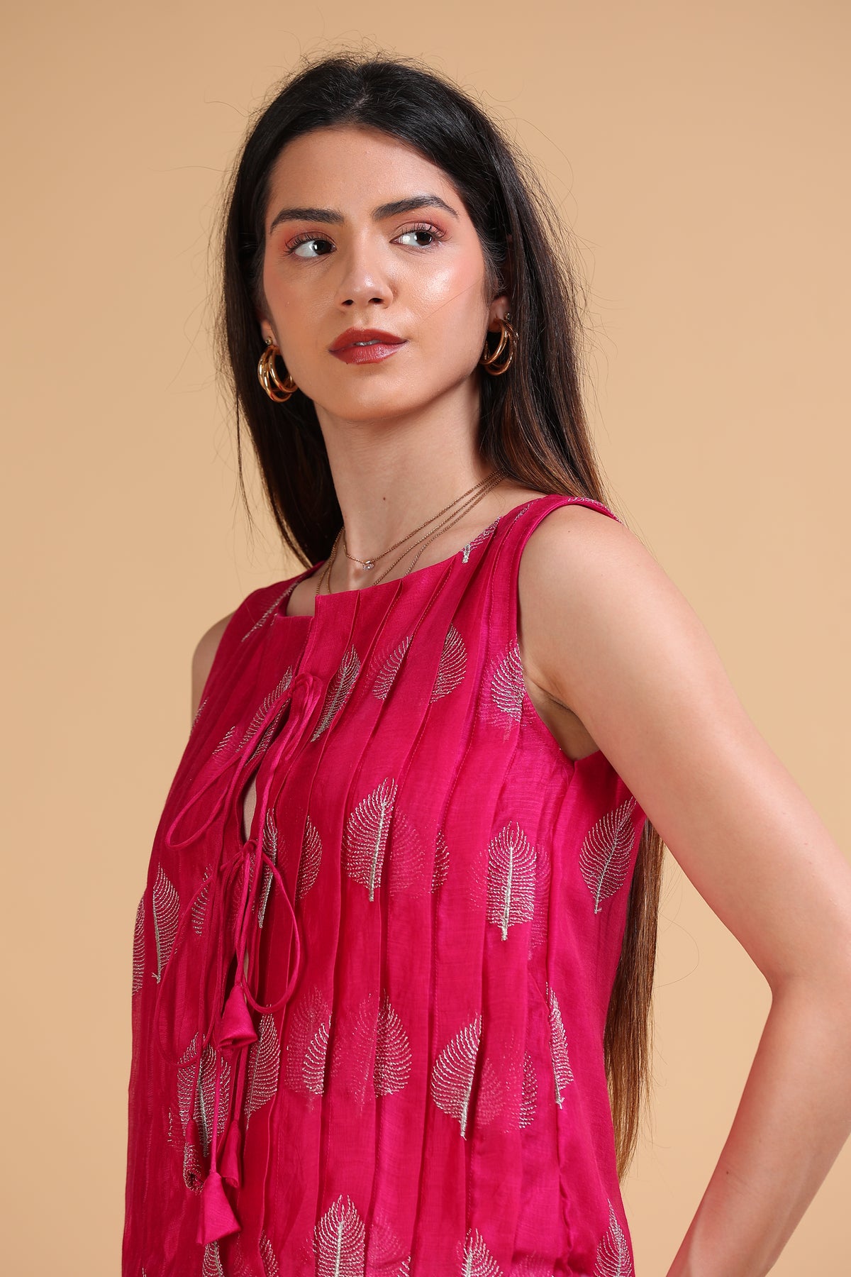Dahlia Fuchsia Silk Cotton Embroidered Top