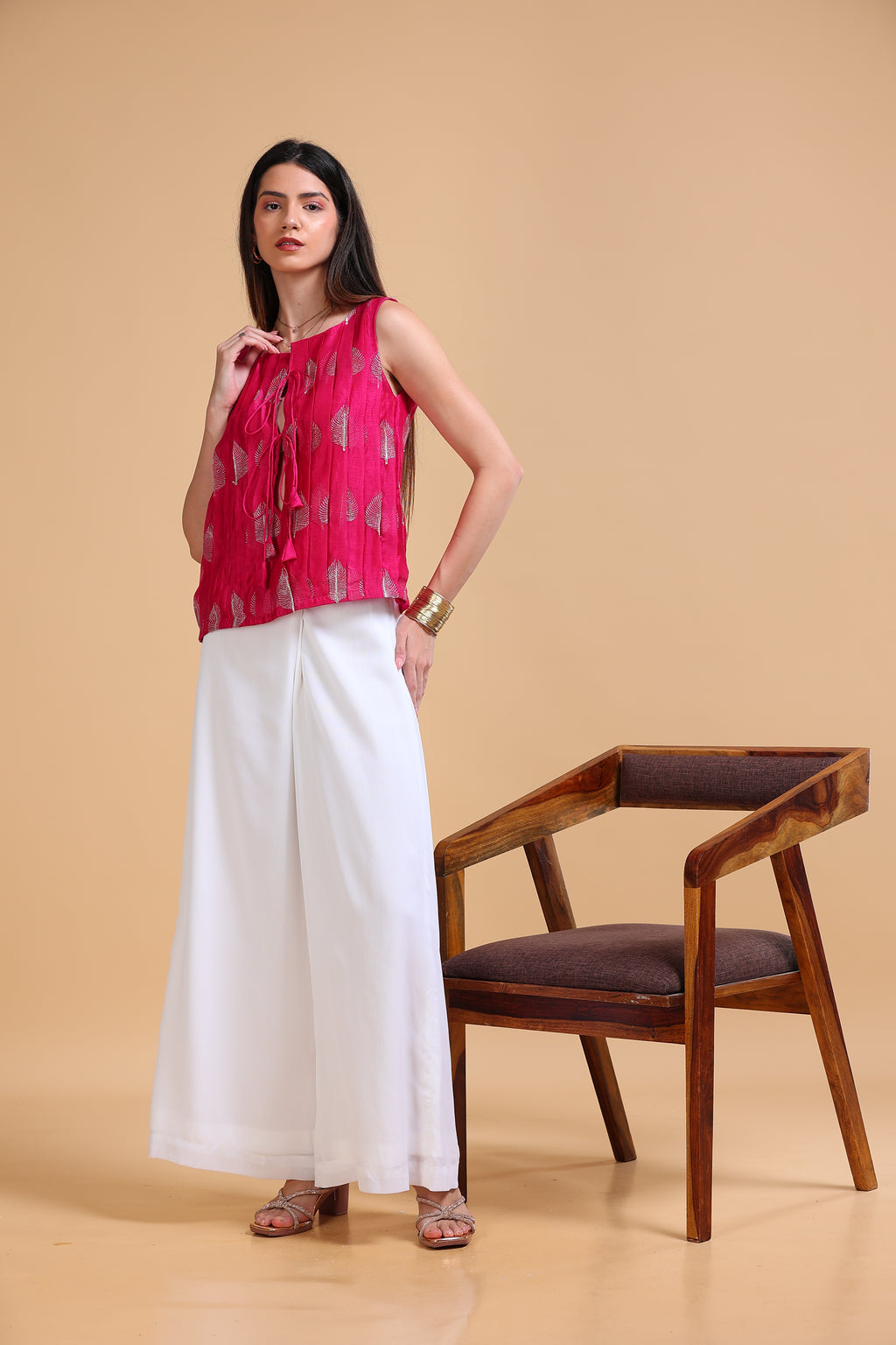 Dahlia Fuchsia Silk Cotton Embroidered Top