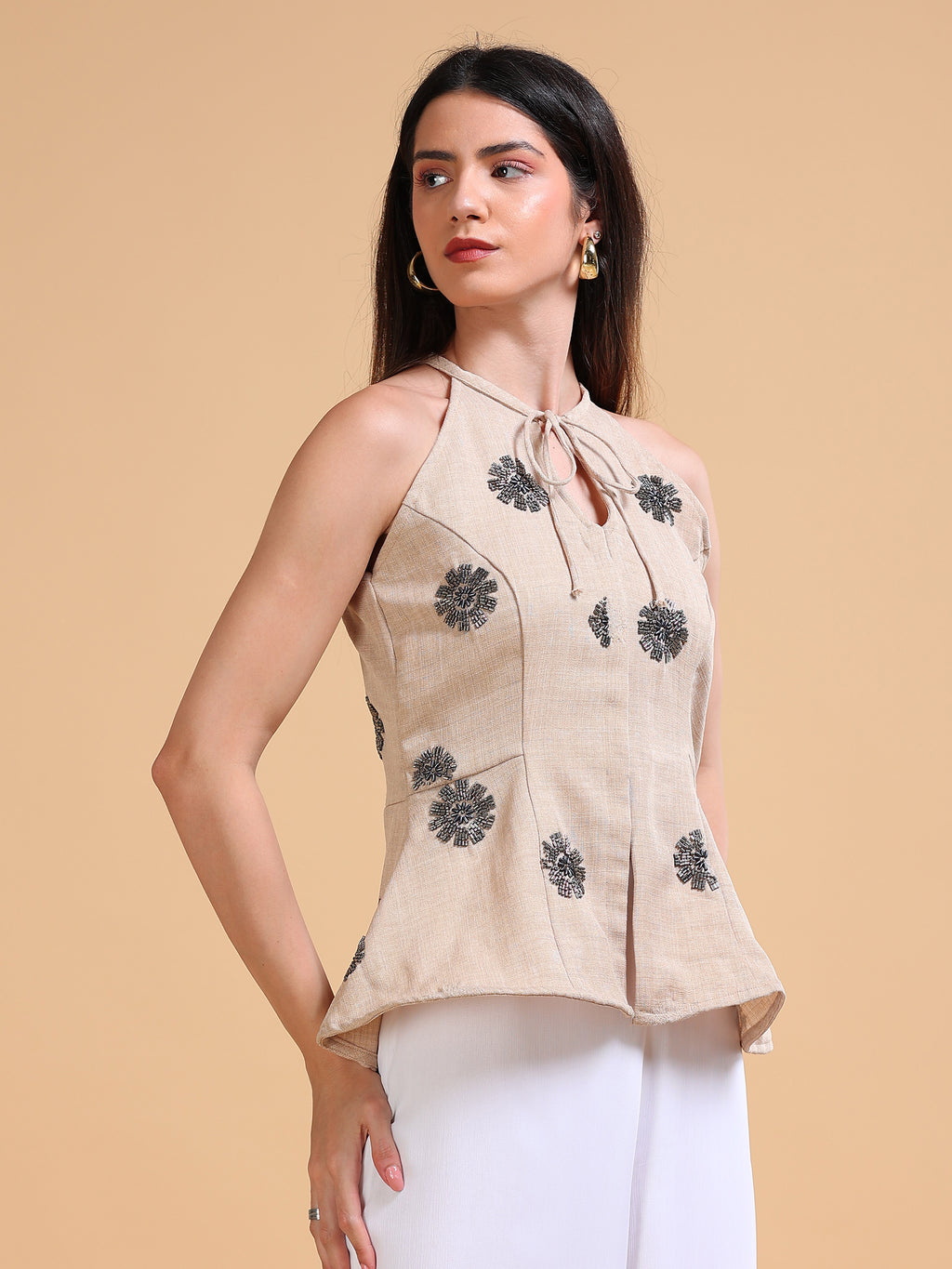 Tira Keyhole Top Beige