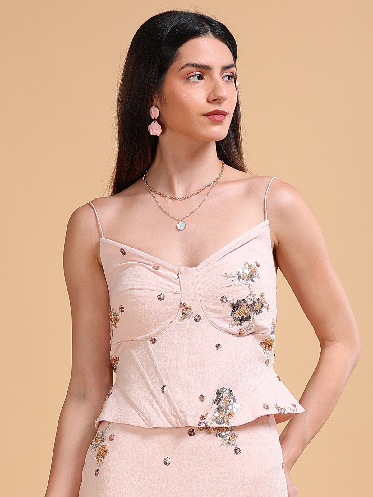 Luna Embroidered Corset Blush