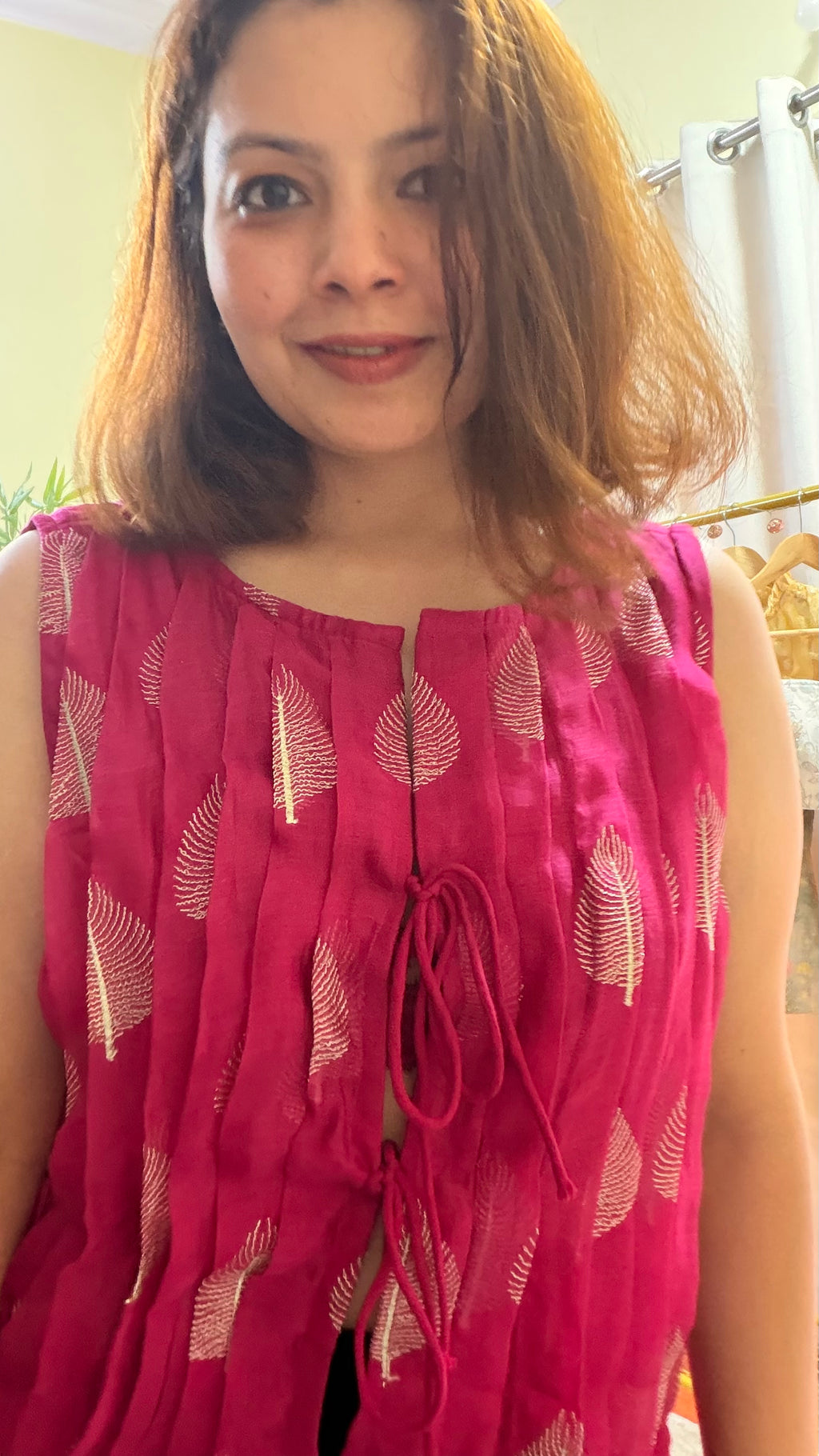 Dahlia Fuchsia Silk Cotton Embroidered Top